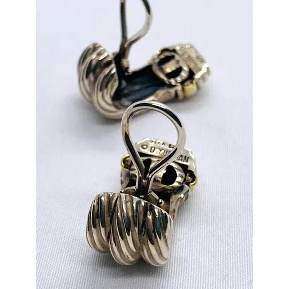 David Yurman Triple Cable Two-toned Clip-On Earrings 14K Sterling 925